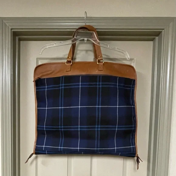 F H Wadsworth NYC Plaid Garment Bag with Leather Accents Caesers Palace emblem - Picture 12 of 14